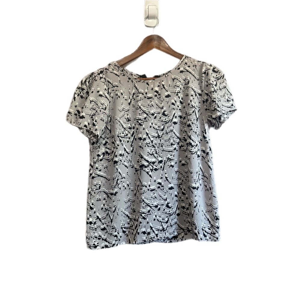 Forever 21 Blouse Womens Small Grey Black White Excellent‎ Abstract Puff Sleeve